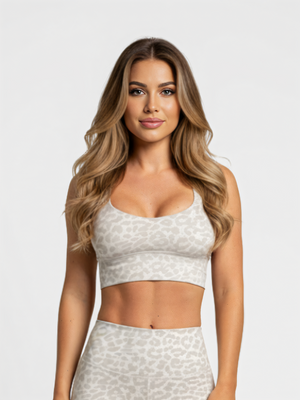 Set Leggings + Sport BH Leopard Hellgrau