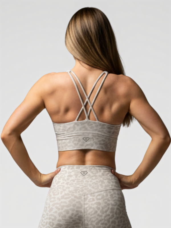 Set Leggings + Sport BH Leopard Hellgrau