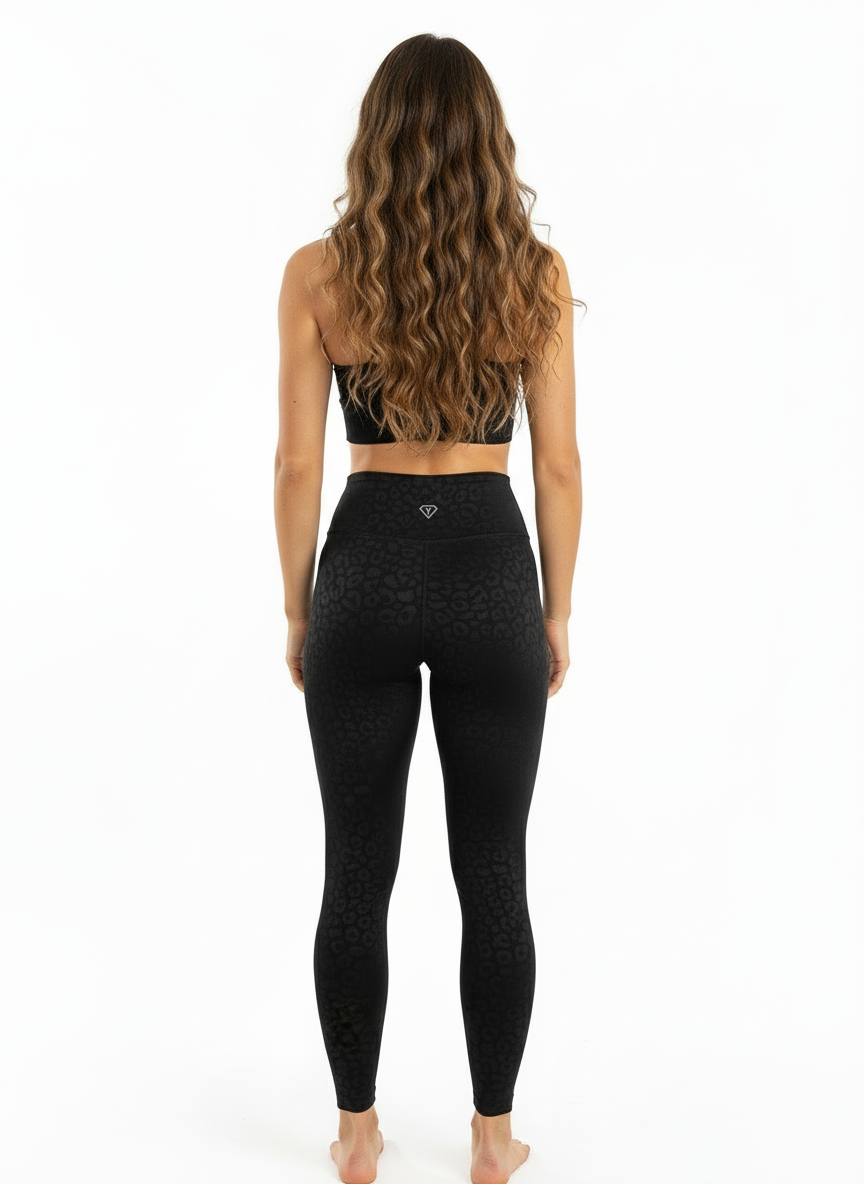 Set Leggings + Sport BH Leopard Schwarz